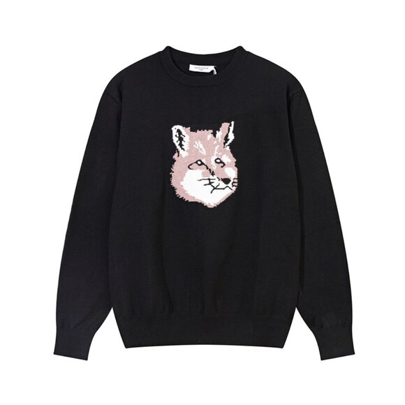 Maison Kitsune Round Neck Wool Sweater Black - Picture 1 of 9